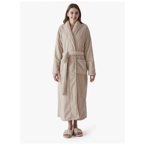 Premium Plush Fleece Long Bathrobe With Shawl Collar Size M